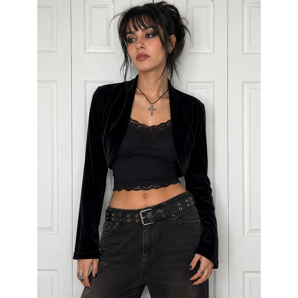 J.R. Nites Velvet Bolero Shrug Goth Punk Whimsigoth Black Polyester XL